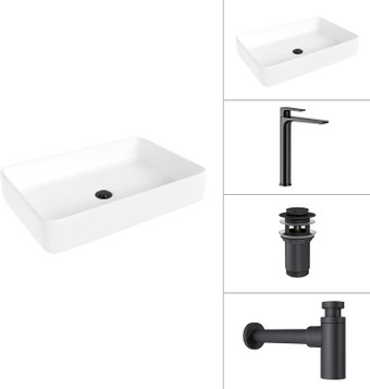 Умывальник Lauter 21842 + Reef 21CK8678BS + сифон 21635B + дон.клапан 21190B (черный матовый)