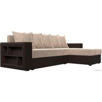 Угловой диван Лига диванов Дубай лайт правый 114159 (велюр бежевый/экокожа коричневый)