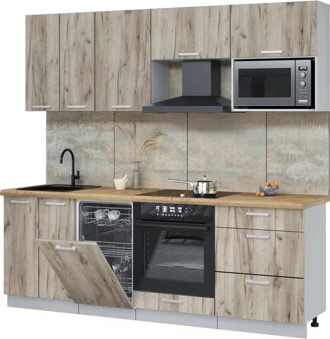 

Готовая кухня Интерлиния Мила Лайт 2.25-ПМ4 (дуб серый/дуб серый/дуб бунратти)