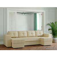 П-образный диван Настоящая мебель Ванкувер лайт (п-образный, боннель, экокожа, слоновая кость)