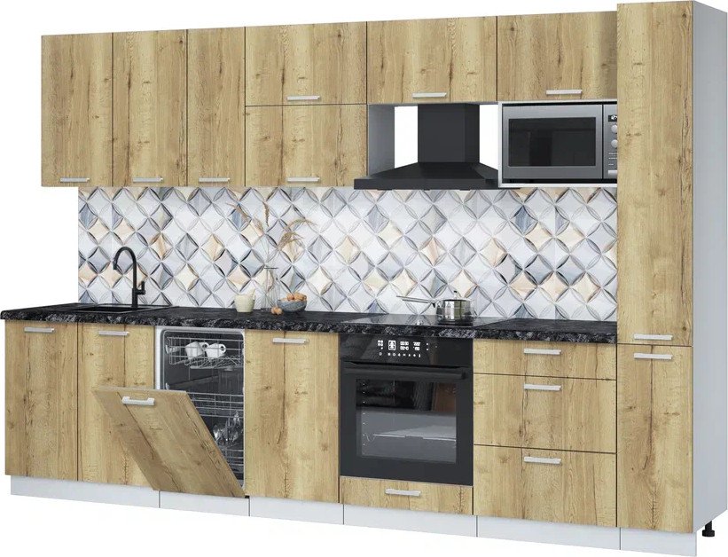 

Готовая кухня Интерлиния Мила Лайт 3.2-ПМ4 (дуб золотой/дуб золотой/кастилло темный)