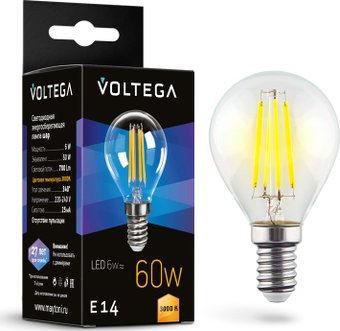 Светодиодная лампочка Voltega Crystal Globe 6W 3000K E14