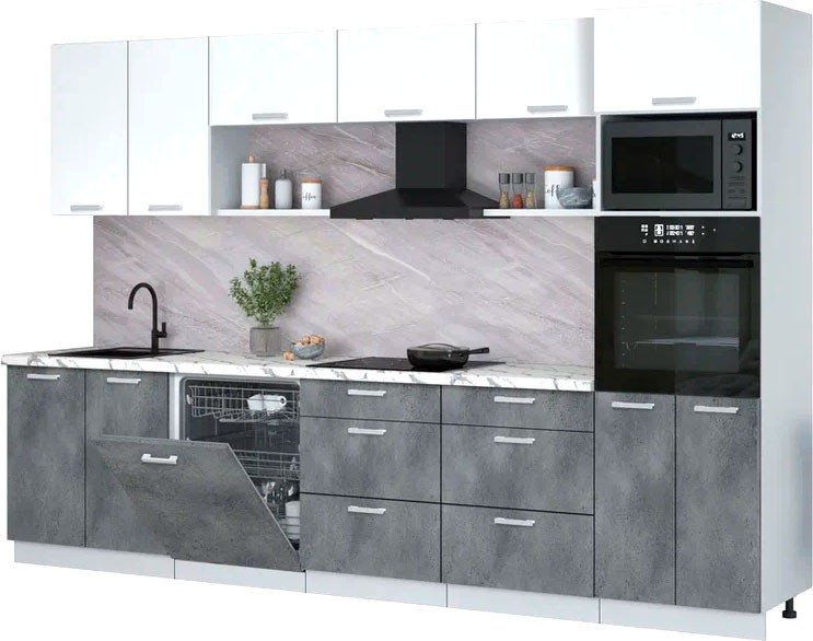 

Готовая кухня Интерлиния Мила Лайт 3.2-ПМ1 (белый платинум/бетон портленд/белый гранит)