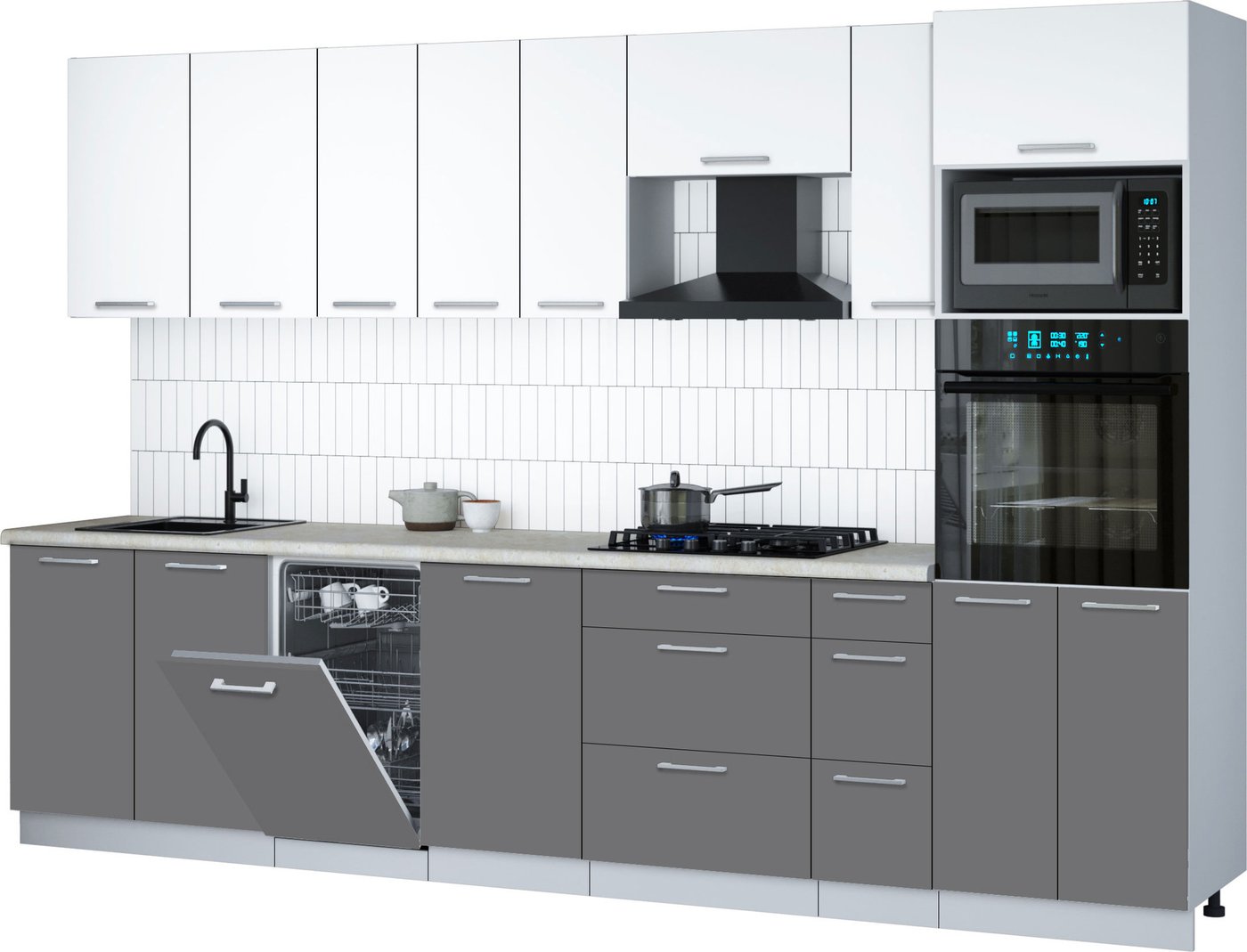 

Готовая кухня Интерлиния Мила Gloss 3.2-ПМ3 (серый/белый/опал светлый)