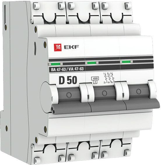 

Выключатель автоматический EKF PROxima ВА 47-63 3P 50А (D) 4.5kA mcb4763-3-50D-pro