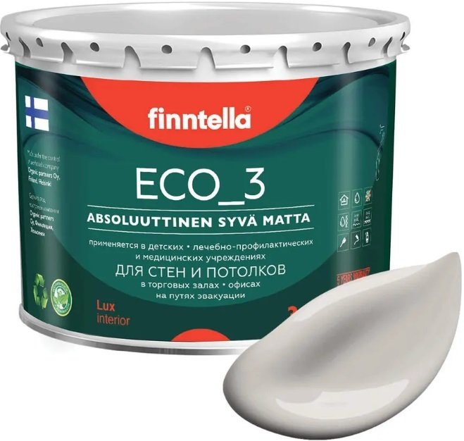 

Краска Finntella Eco 3 Wash and Clean Vuoret F-08-1-3-LG243 2.7 л (теп. серо-кор)