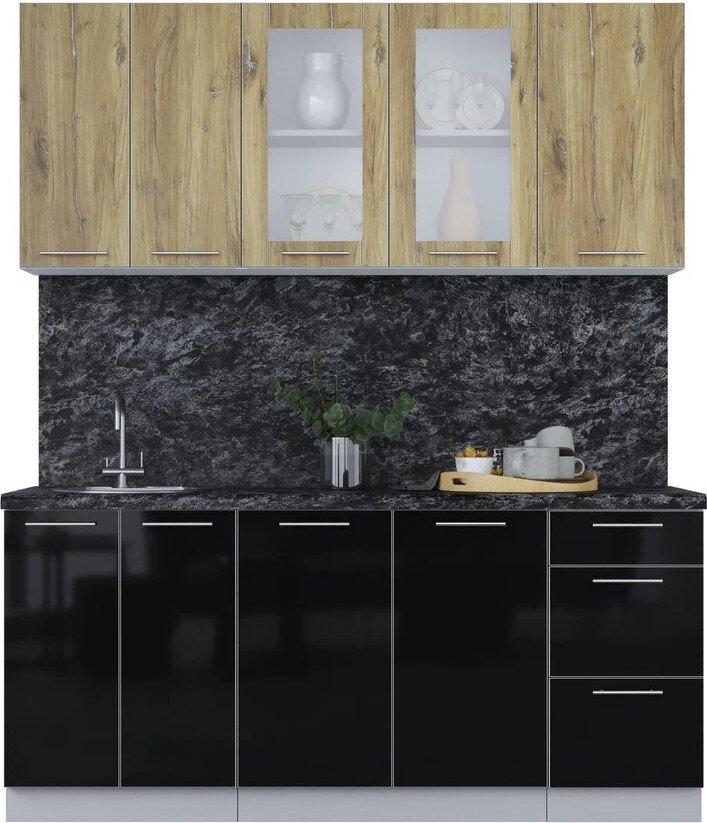 

Кухонный модуль Интерлиния Мила Пластик 1.8 Б (дуб эпоксид/черный/кастилло темный)