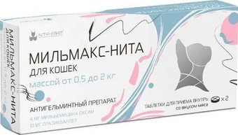 Таблетки от блох и клещей Nita-Farm Мильмакс-Нита для кошек весом 0.5-2 кг (2 таблетки)