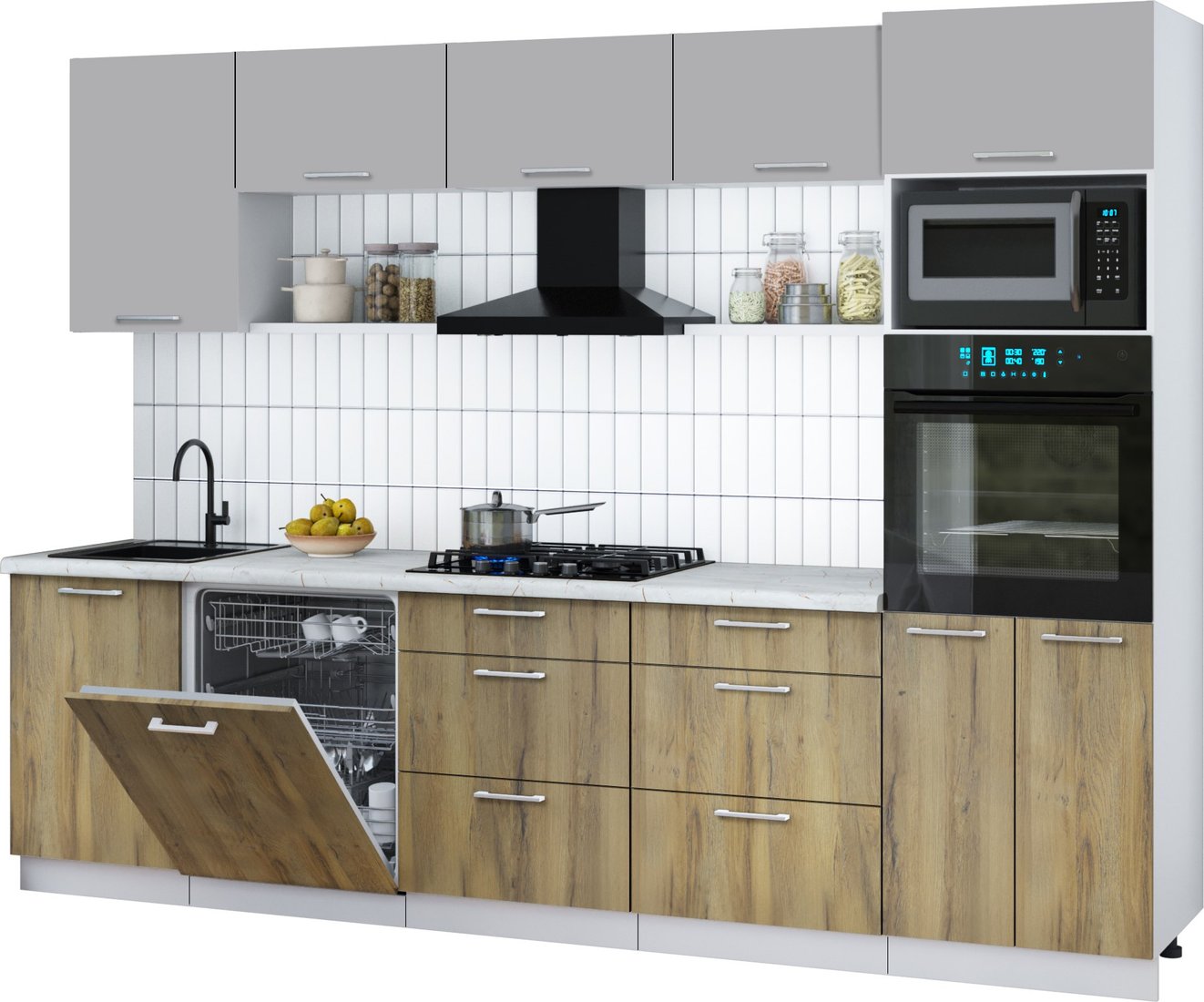 

Готовая кухня Интерлиния Мила Gloss 2.9-ПМ1 (дуб вотан/грей/серый каспий)