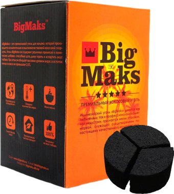 Уголь для кальяна BigMaks Кокосовый 72 шт (под калауд)