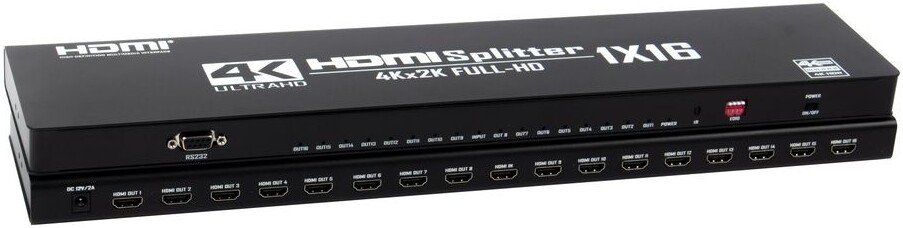 

Разветвитель USBTOP 1x16 HDMI 2.0 PRO UltraHD 4K 60Гц, 18.5 Гбит/c 559407 (черный)