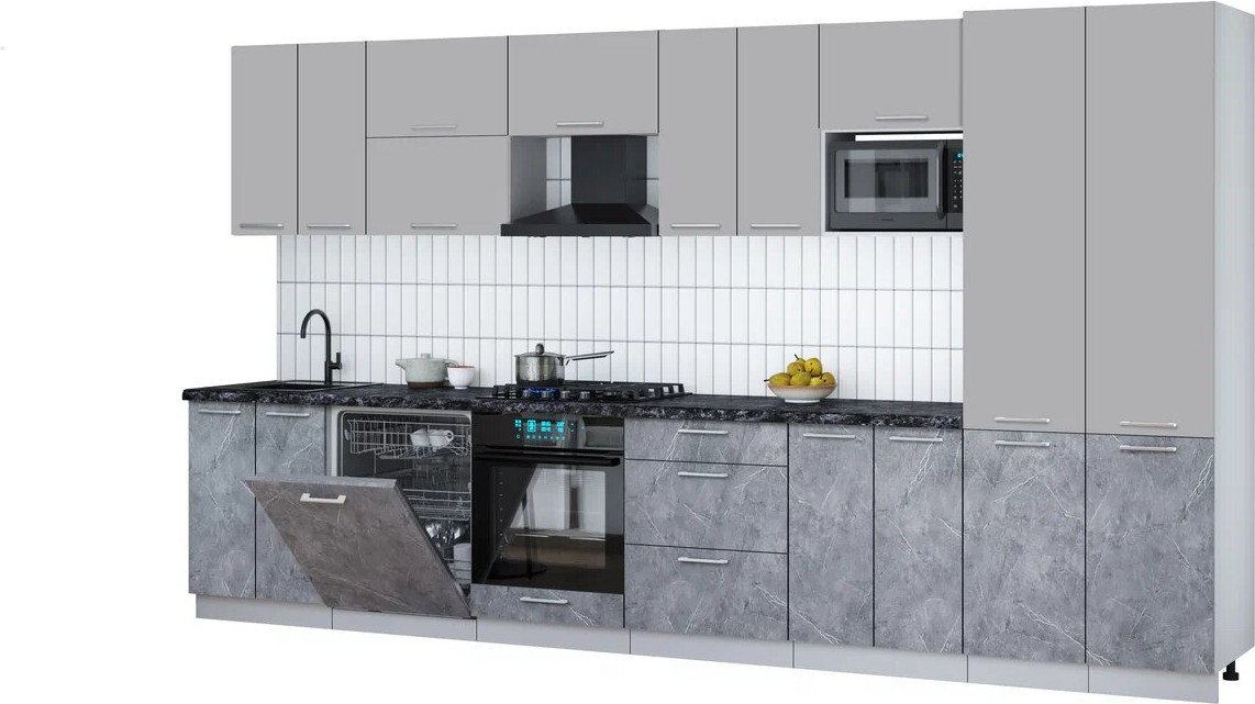 

Готовая кухня Интерлиния Мила Gloss 3.8-ПМ2 (керамика/грей/кастилло темный)
