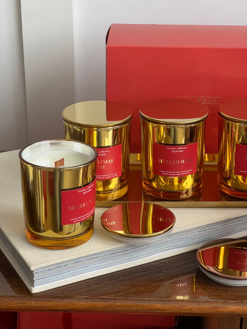 Ароматическая свеча SO.WARM в стеклянном стакане Yellow Gold 150 г (ginger house)