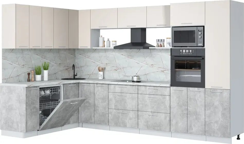 

Готовая кухня Интерлиния Мила Лайт 1.896х3.38 (персидский жемчуг/бетон/серый каспий)