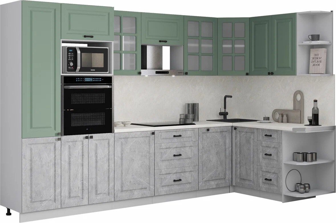 

Готовая кухня Интерлиния Мила Деко 1.88x3.2 PR (керамика/мята/опал светлый)