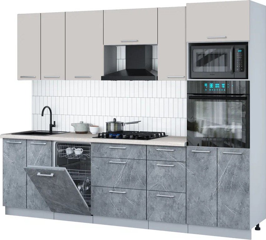 

Готовая кухня Интерлиния Мила Gloss 2.65-ПМ3 (керамика/кашемир/травертин серый)