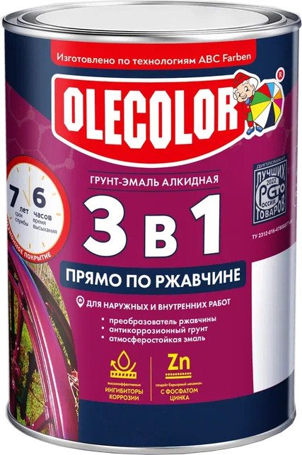 

Грунт-эмаль Olecolor 3 в 1 по ржавчине 0.4 кг (зеленый)