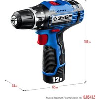 Дрель-шуруповерт Зубр Профессионал DL-121-22F (с 2-мя АКБ, LED фонарь, кейс) в Пинске