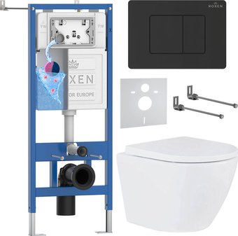 Унитаз подвесной Roxen Antares Tornado в комплекте с инсталляцией StounFix Dual Fresh 6 в 1 868610 (кнопка: оружейная сталь матовая)