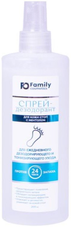 

Family Cosmetics Спрей – дезодорант для кожи стоп с ментолом 200 мл