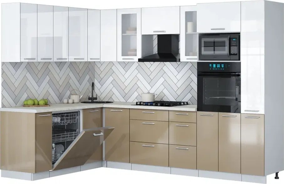 

Готовая кухня Интерлиния Мила Gloss 1.896х2.88 (капучино глянец/белый глянец/опал светлый)