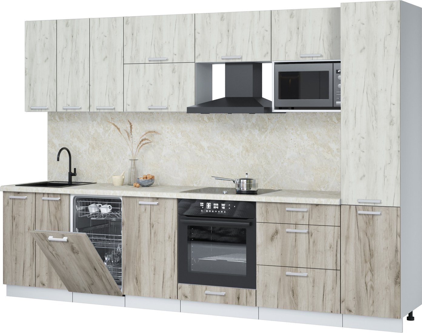 

Готовая кухня Интерлиния Мила Лайт 3.1-ПМ4 (дуб белый/дуб серый/опал светлый)