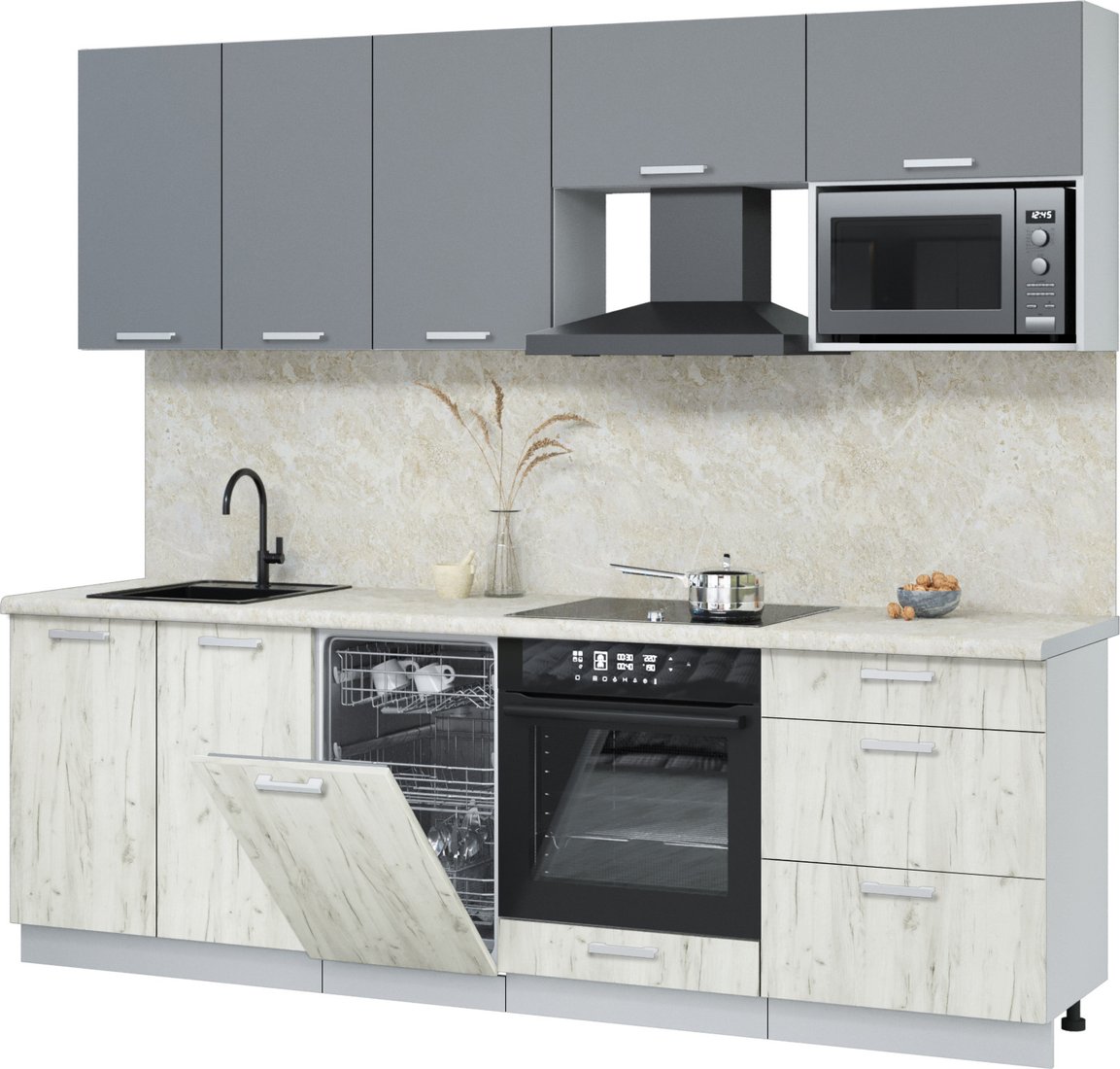 

Готовая кухня Интерлиния Мила Лайт 2.45-ПМ4 (серебро/дуб белый/опал светлый)