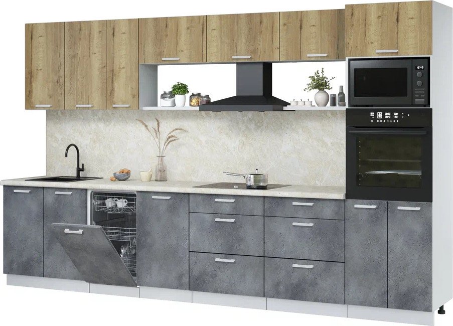 

Готовая кухня Интерлиния Мила Лайт 3.5-ПМ3 (дуб золотой/бетон портленд/опал светлый)