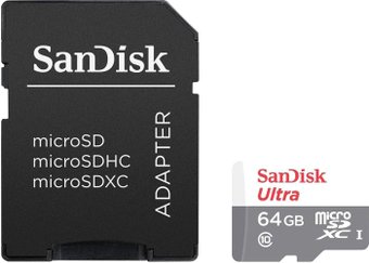 Карта памяти SanDisk Ultra SDSQUNS-064G-GN3MA microSDXC 64GB (с адаптером)