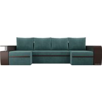 П-образный диван Лига диванов Майами 103045 (велюр/экокожа, бирюзовый/коричневый)