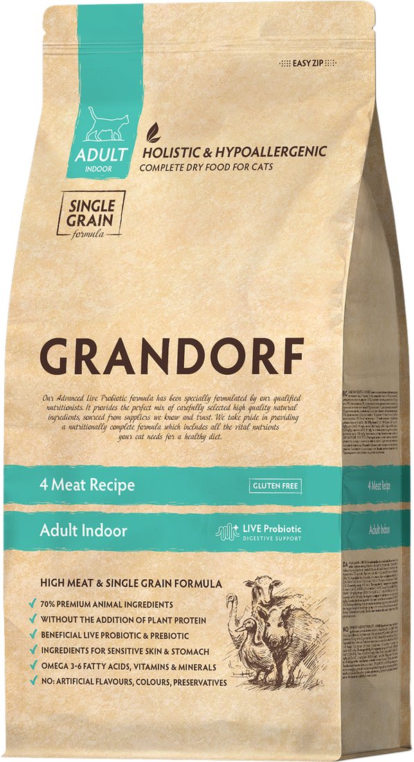 

Сухой корм для кошек Grandorf 4 Meat Live Probiotic Adult Indoor (для микрофлоры кишечника) 2 кг
