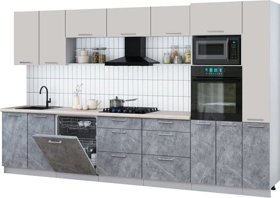 

Готовая кухня Интерлиния Мила Gloss 3.5-ПМ1 (керамика/кашемир/травертин серый)