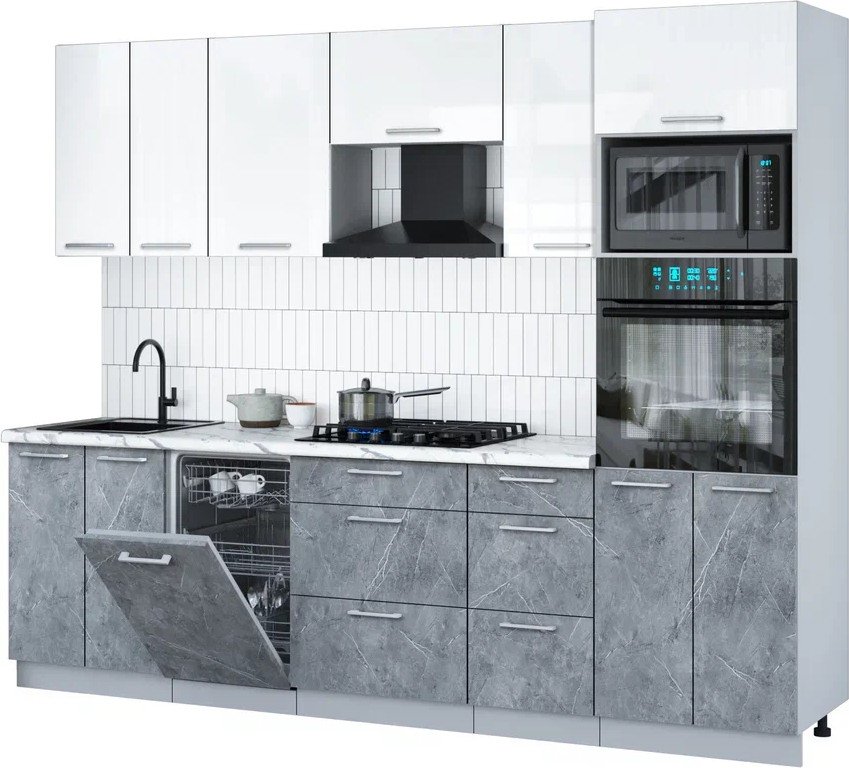 

Готовая кухня Интерлиния Мила Gloss 2.65-ПМ3 (керамика/белый глянец/белый гранит)