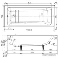 Ванна Wotte Вотте Line 170x70 БП-э0000д1467 (с ножками)