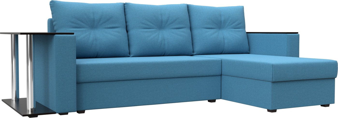 

Угловой диван Лига диванов Атланта со столом правый 121165 (рогожка амур голубой)