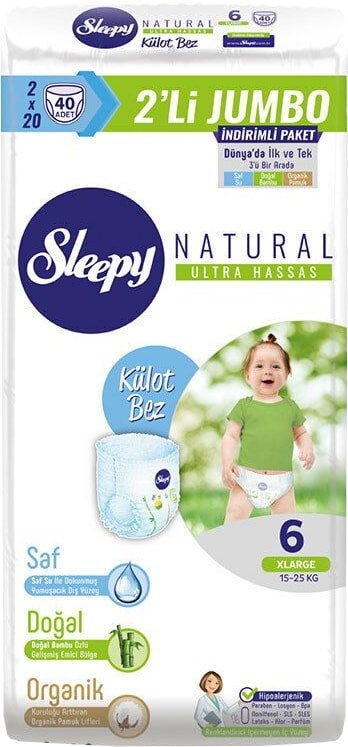 

Трусики-подгузники Sleepy Natural 6 Extra large 15-25 кг 2Х Jumbo (40 шт)