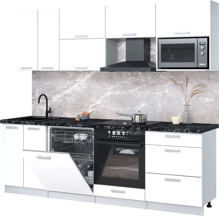 

Готовая кухня Интерлиния Мила Лайт 2.4-ПМ2 (белый платинум/белый платинум/кастилло темный)