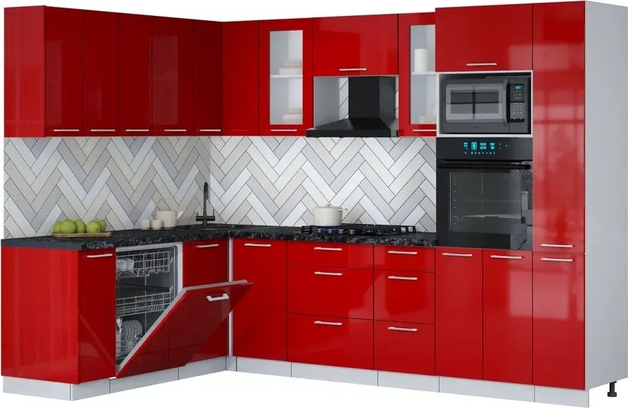 

Готовая кухня Интерлиния Мила Gloss 1.896х2.88 (красный глянец/красный глянец/кастилло темный)