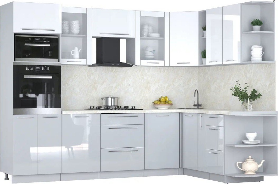 

Готовая кухня Интерлиния Мила Пластик 1.88x2.8 PR (белый глянец/туманный глянец/опал светлый)