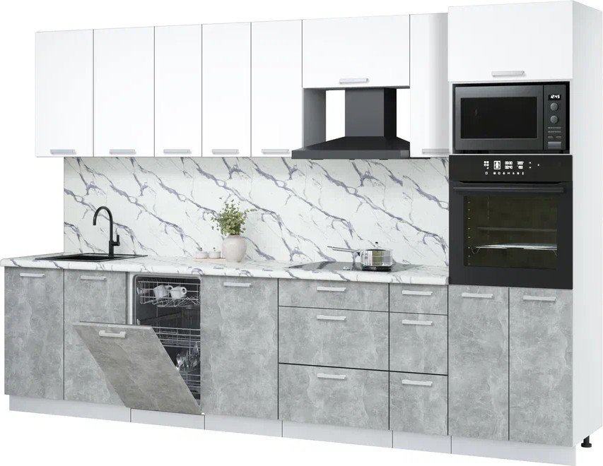 

Готовая кухня Интерлиния Мила Лайт 3.2-ПМ3 (белый платинум/бетон/белый гранит)