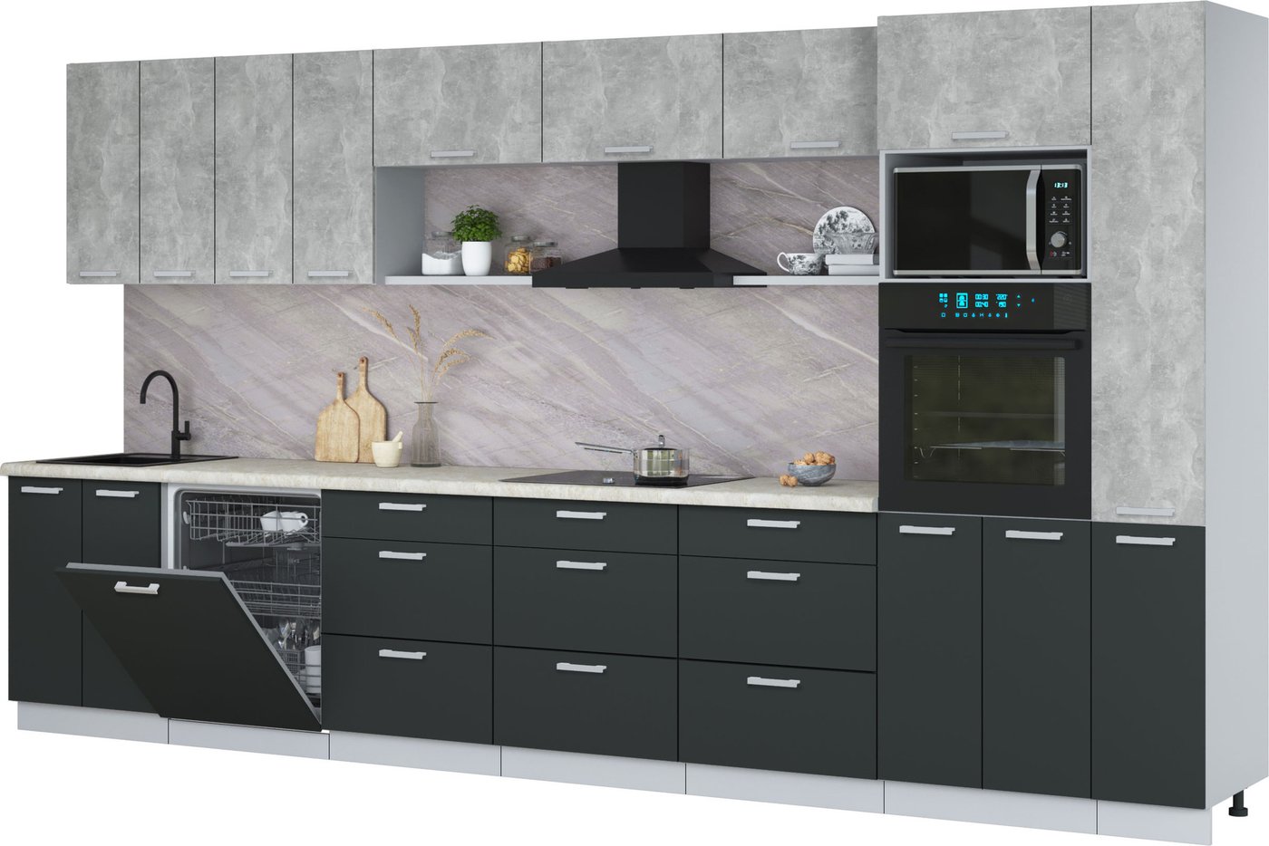 

Готовая кухня Интерлиния Мила Лайт 3.9-ПМ1 (бетон/антрацит/опал светлый)