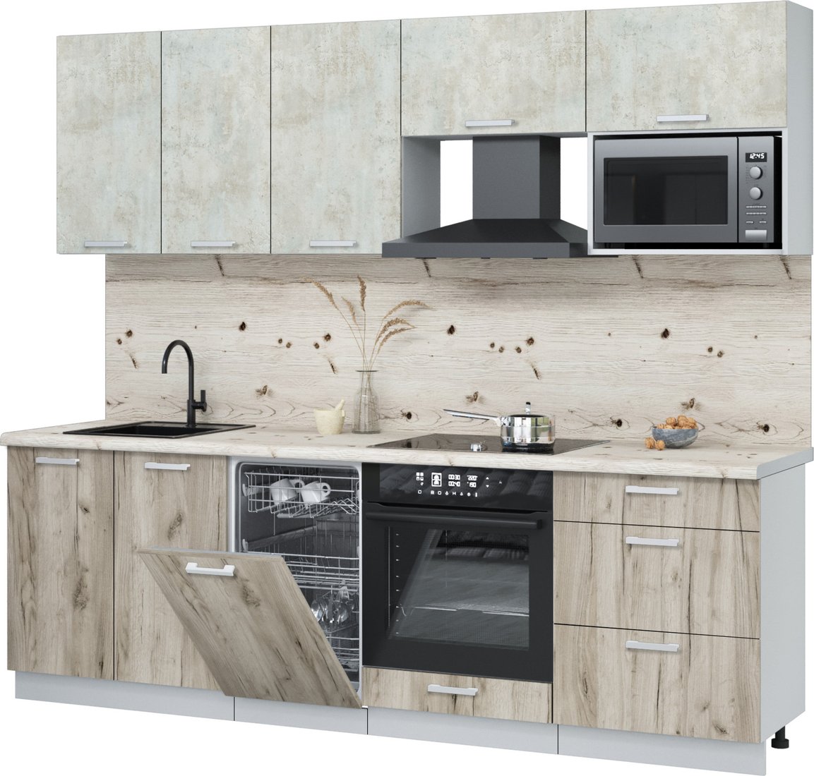 

Готовая кухня Интерлиния Мила Лайт 2.45-ПМ4 (бетон лайт/дуб серый/бискайская сосна)