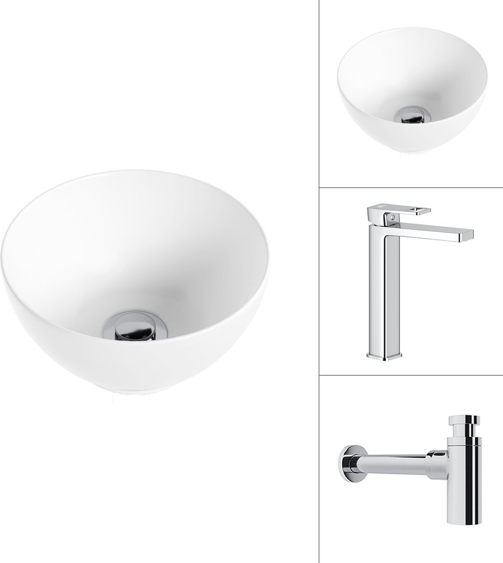 Умывальник Lauter 21601E + Cascade 21СК0655C с сифоном 21635CH (хром)