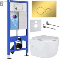 Унитаз подвесной Roxen Porto в комплекте с инсталляцией StounFix Dual Fresh 6 в 1 968015 (кнопка: золото глянцевое )