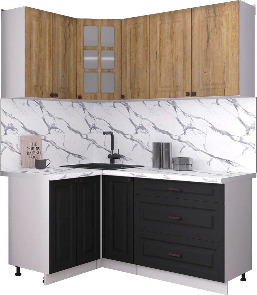 

Готовая кухня Интерлиния Мила Деко 1.2x1.7 (черный/дуб вотан/белый гранит)