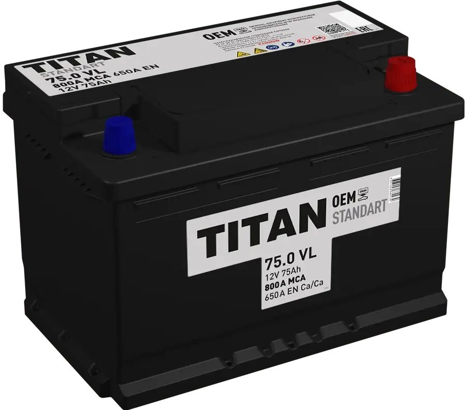 

Автомобильный аккумулятор Titan Standart R+ (75 А·ч)