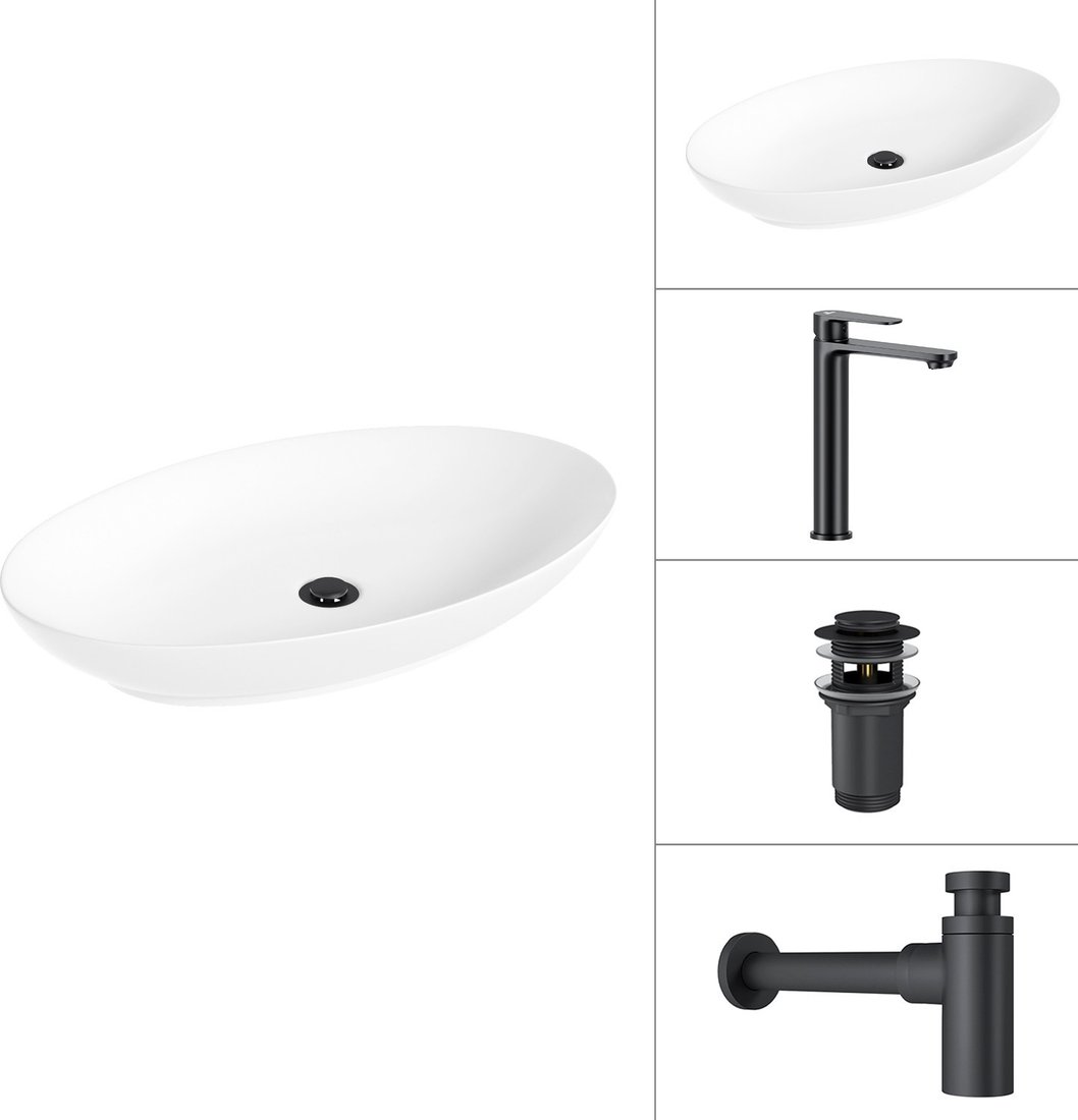 Умывальник Lauter 21571 + Moon 21СК8691BS + сифон 21635B + дон.клапан 21190B (черный матовый)