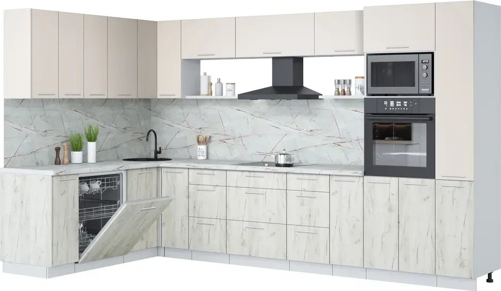 

Готовая кухня Интерлиния Мила Лайт 1.896х3.48 (персидский жемчуг/дуб белый/серый каспий)