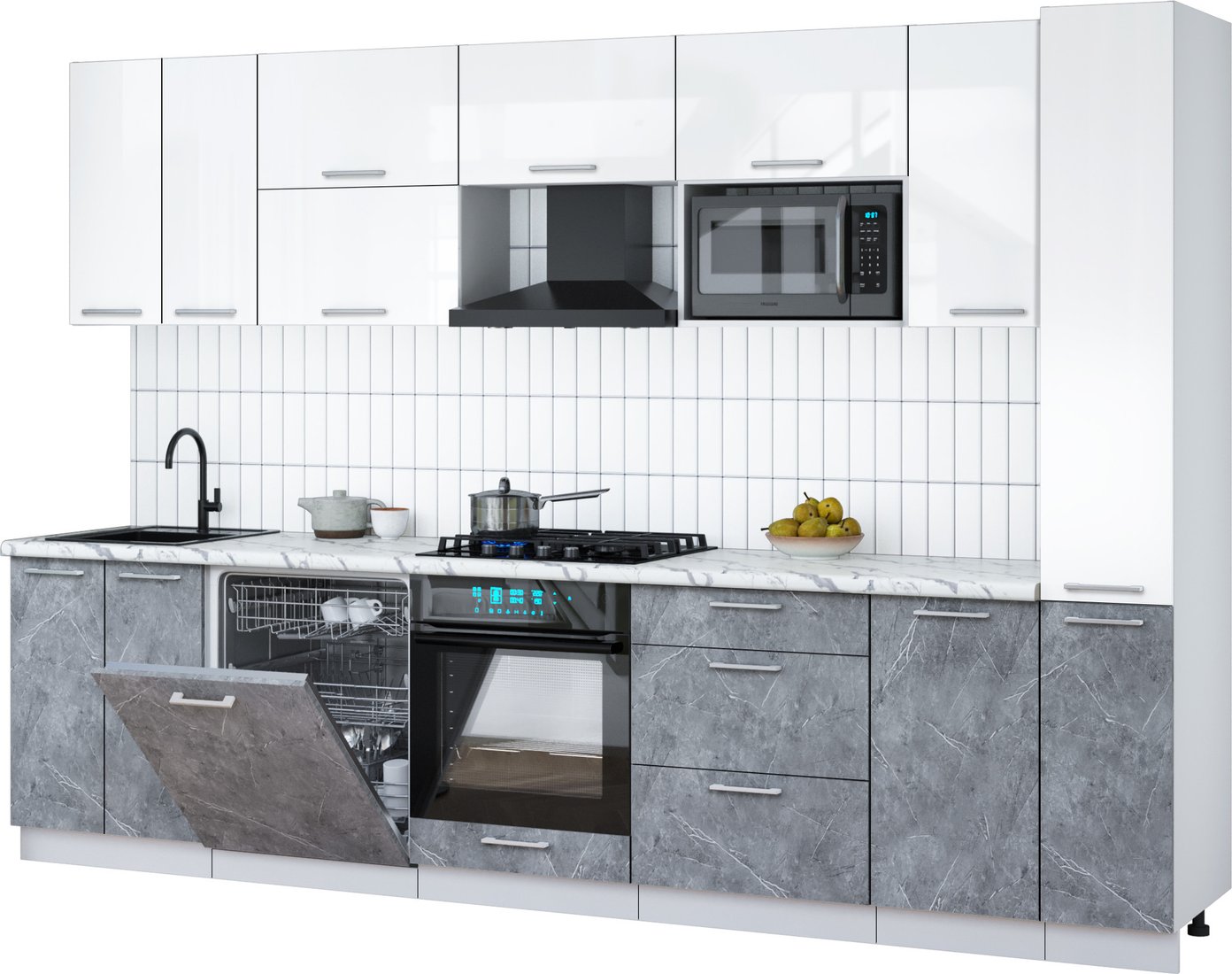 

Готовая кухня Интерлиния Мила Gloss 3.1-ПМ2 (керамика/белый глянец/белый гранит)