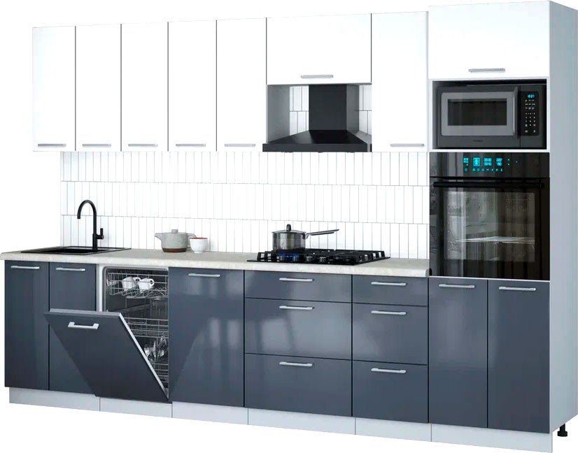 

Готовая кухня Интерлиния Мила Gloss 3.1-ПМ3 (асфальт глянец/белый/опал светлый)